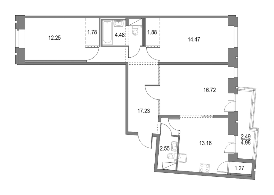 3-комнатная квартира 84.52 м², 3/15 эт., ЖК «Приморский квартал»